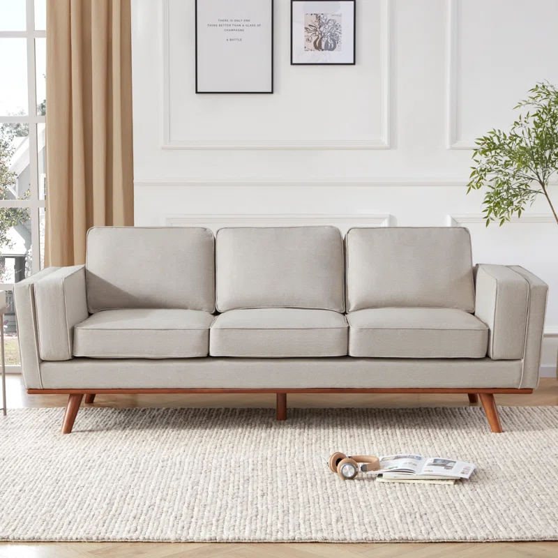 Square Arm Sofa with Solid Wood Base