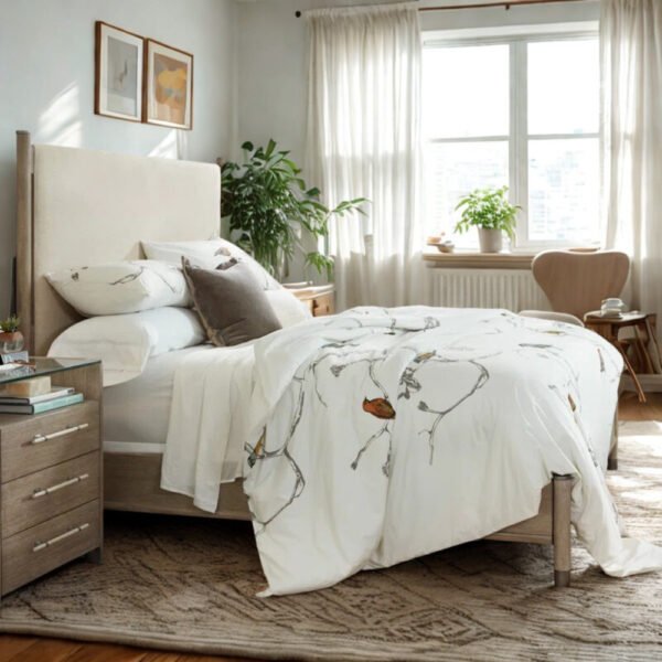 California Beige Bed with Upholstered