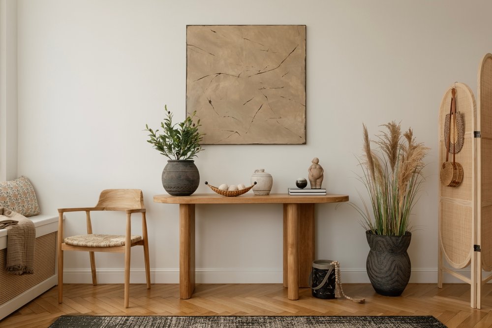 Bulk Order 27 Aesthetic,Interior,Design,Featuring,A,Wooden,Console,Table,Adorned,With