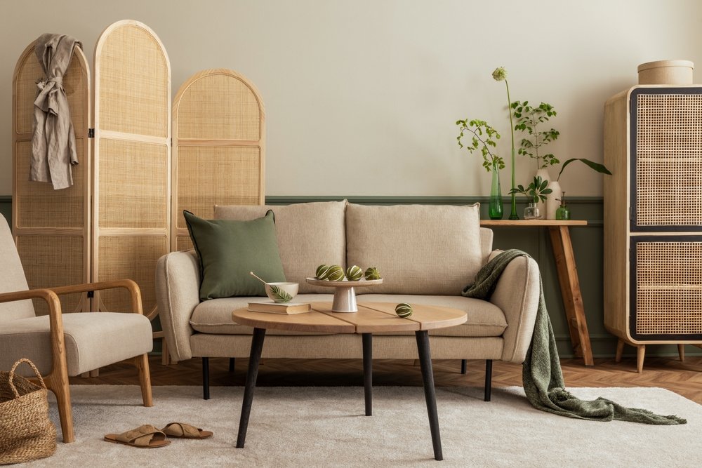 Bulk Order 32 Warm,Composition,Of,Living,Room,Interior,With,Beige,Sofa,,Wooden