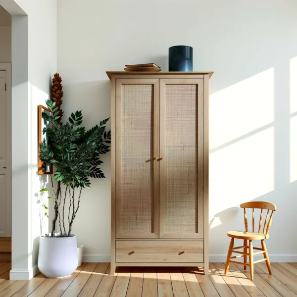 Millington Rattan Wardrobe with 1 Drawer