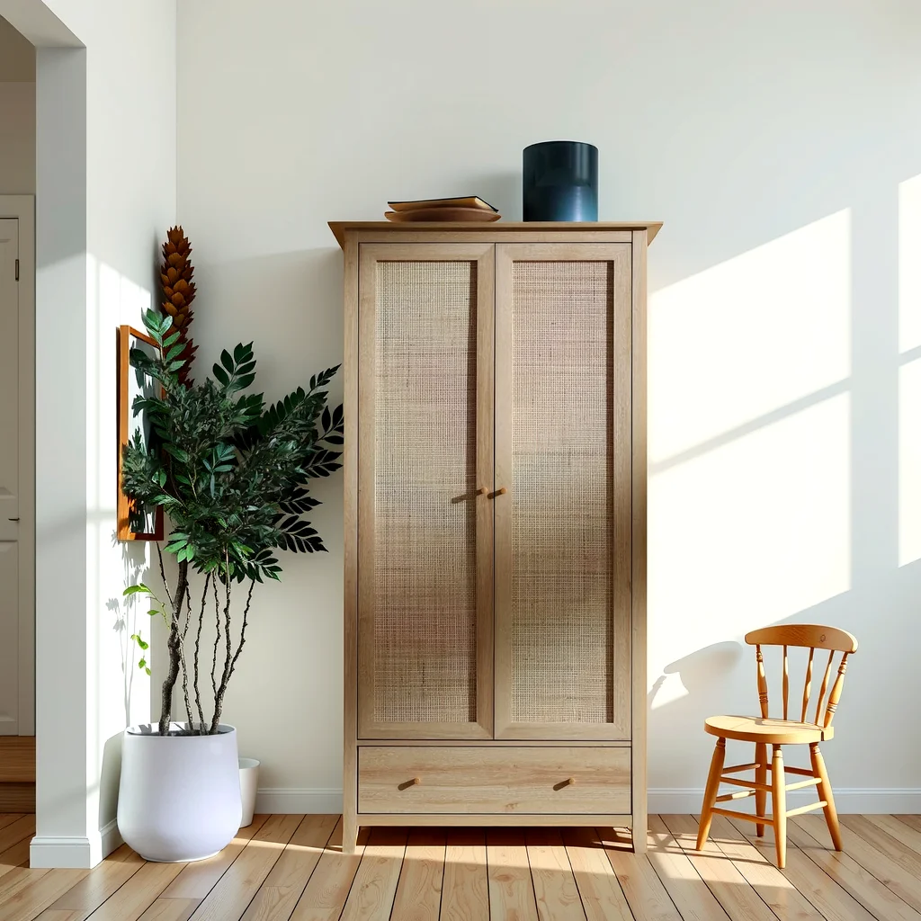 Millington Rattan Wardrobe with 1 Drawer